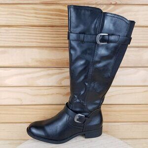 Black Biker Riding Boots Side Zip Buckle Moto NEW Women's 7 WIDE Wear Ever JULIA